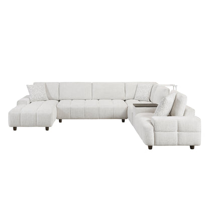 Tessella 6-Piece Modular Sectional with Left Chaise, Console with Hidden Storage, Wireless Speakers, Wireless Chargers, Swivel Table Top, Reading Lights and Charging Ports