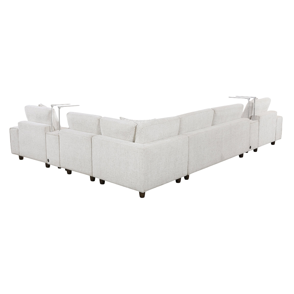 Tessella 7-Piece Modular Sectional with Left Chaise, Two Consoles with Hidden Storage, Wireless Speakers, Wireless Chargers, Swivel Table Top, Reading Lights and Charging Ports