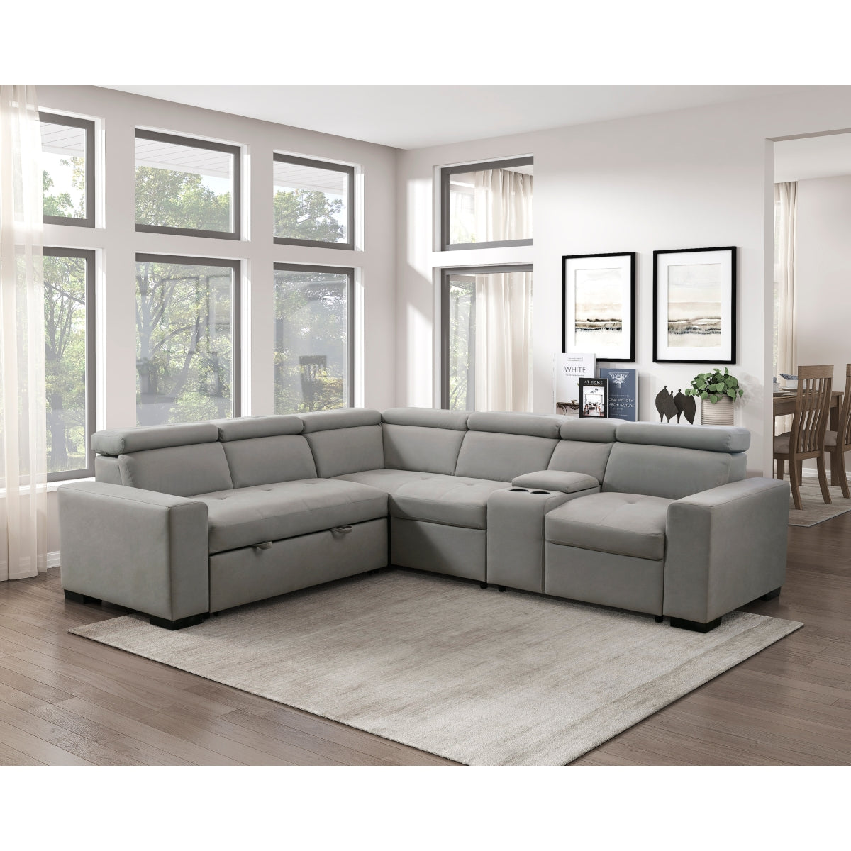 Farrah 3-Piece Sectional with Adjustable Headrests, Pull-out Bed and Console