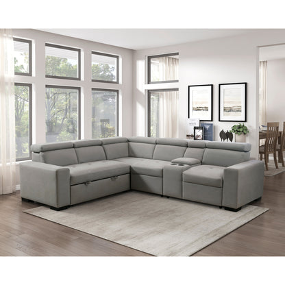 Farrah 3-Piece Sectional with Adjustable Headrests, Pull-out Bed and Console