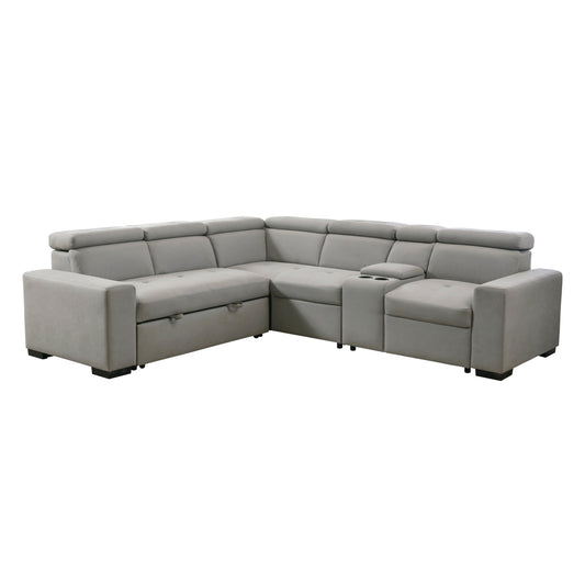 Farrah 3-Piece Sectional with Adjustable Headrests, Pull-out Bed and Console