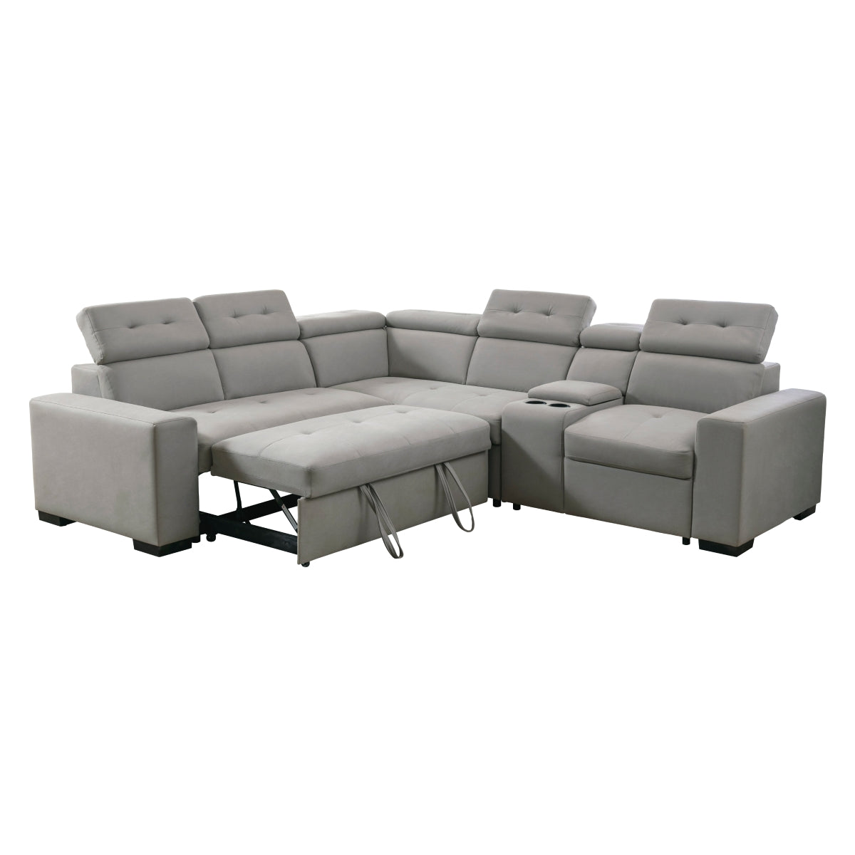 Farrah 3-Piece Sectional with Adjustable Headrests, Pull-out Bed and Console