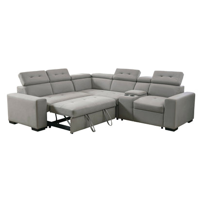 Farrah 3-Piece Sectional with Adjustable Headrests, Pull-out Bed and Console