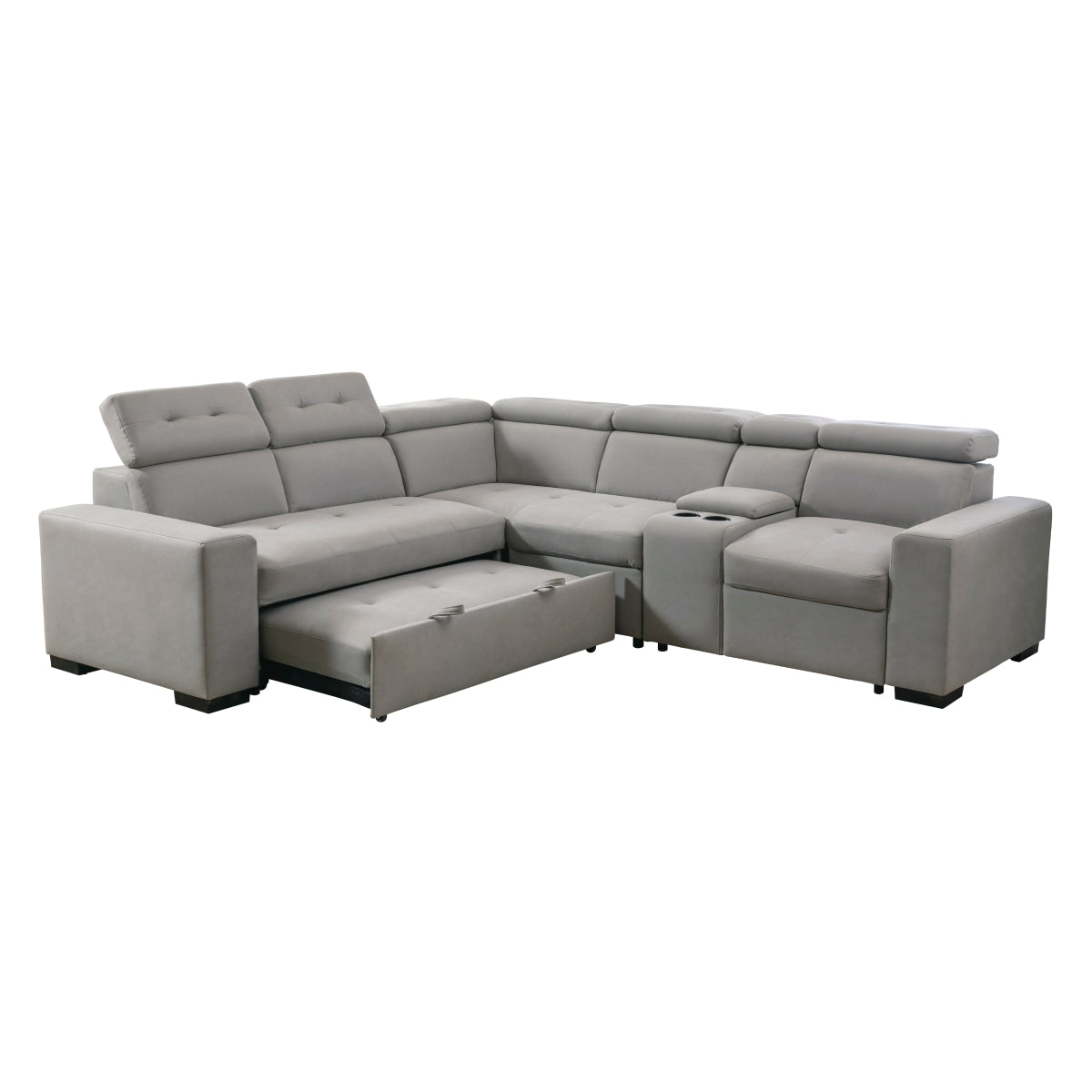 Farrah 3-Piece Sectional with Adjustable Headrests, Pull-out Bed and Console