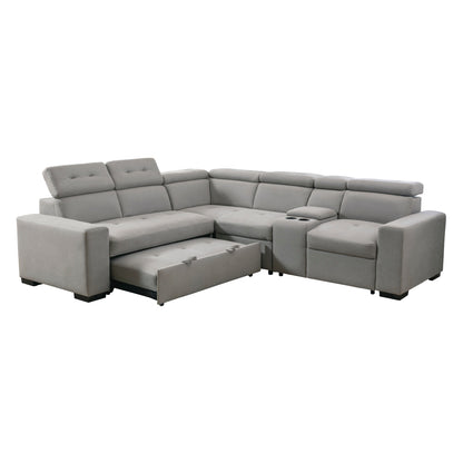 Farrah 3-Piece Sectional with Adjustable Headrests, Pull-out Bed and Console