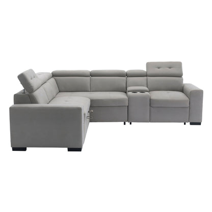 Farrah 3-Piece Sectional with Adjustable Headrests, Pull-out Bed and Console