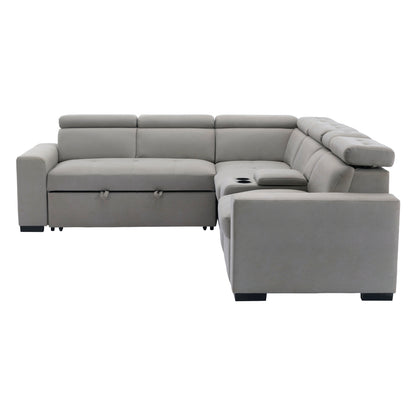 Farrah 3-Piece Sectional with Adjustable Headrests, Pull-out Bed and Console