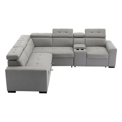 Farrah 3-Piece Sectional with Adjustable Headrests, Pull-out Bed and Console