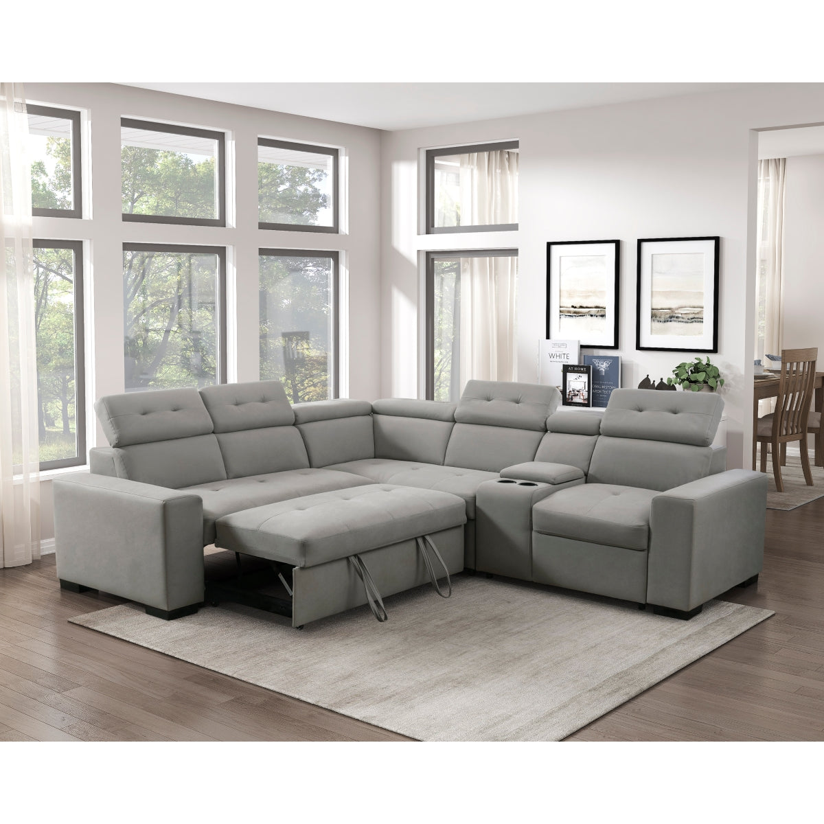 Farrah 3-Piece Sectional with Adjustable Headrests, Pull-out Bed and Console