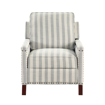 Landrum Push Back Reclining Chair - Beige with grayish blue stripe pattern