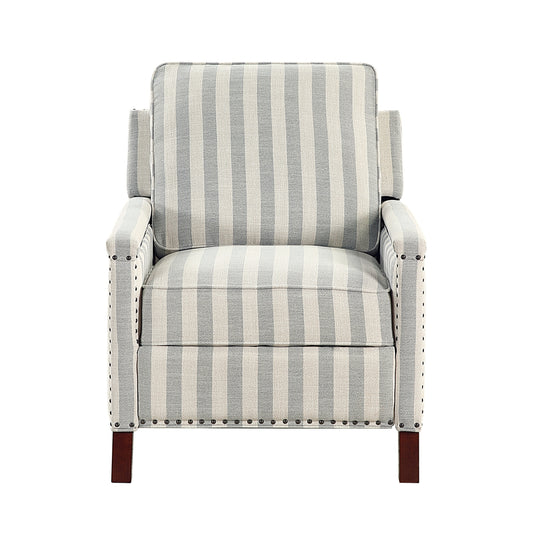 Landrum Push Back Reclining Chair - Beige with grayish blue stripe pattern