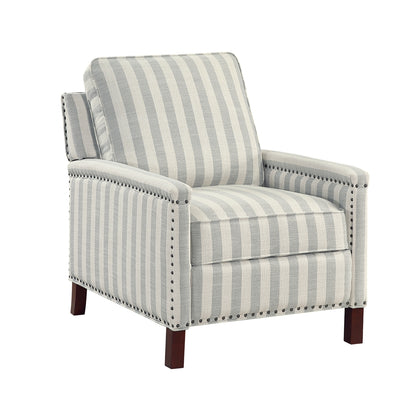 Landrum Push Back Reclining Chair - Beige with grayish blue stripe pattern