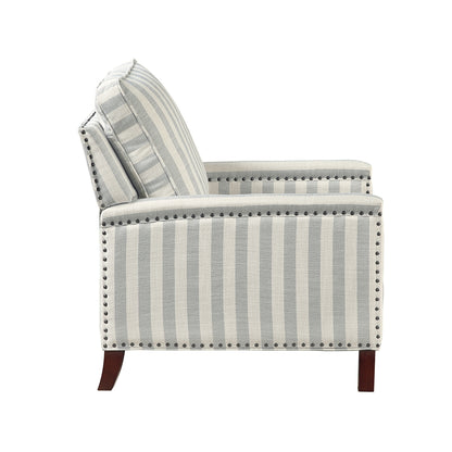 Landrum Push Back Reclining Chair - Beige with grayish blue stripe pattern