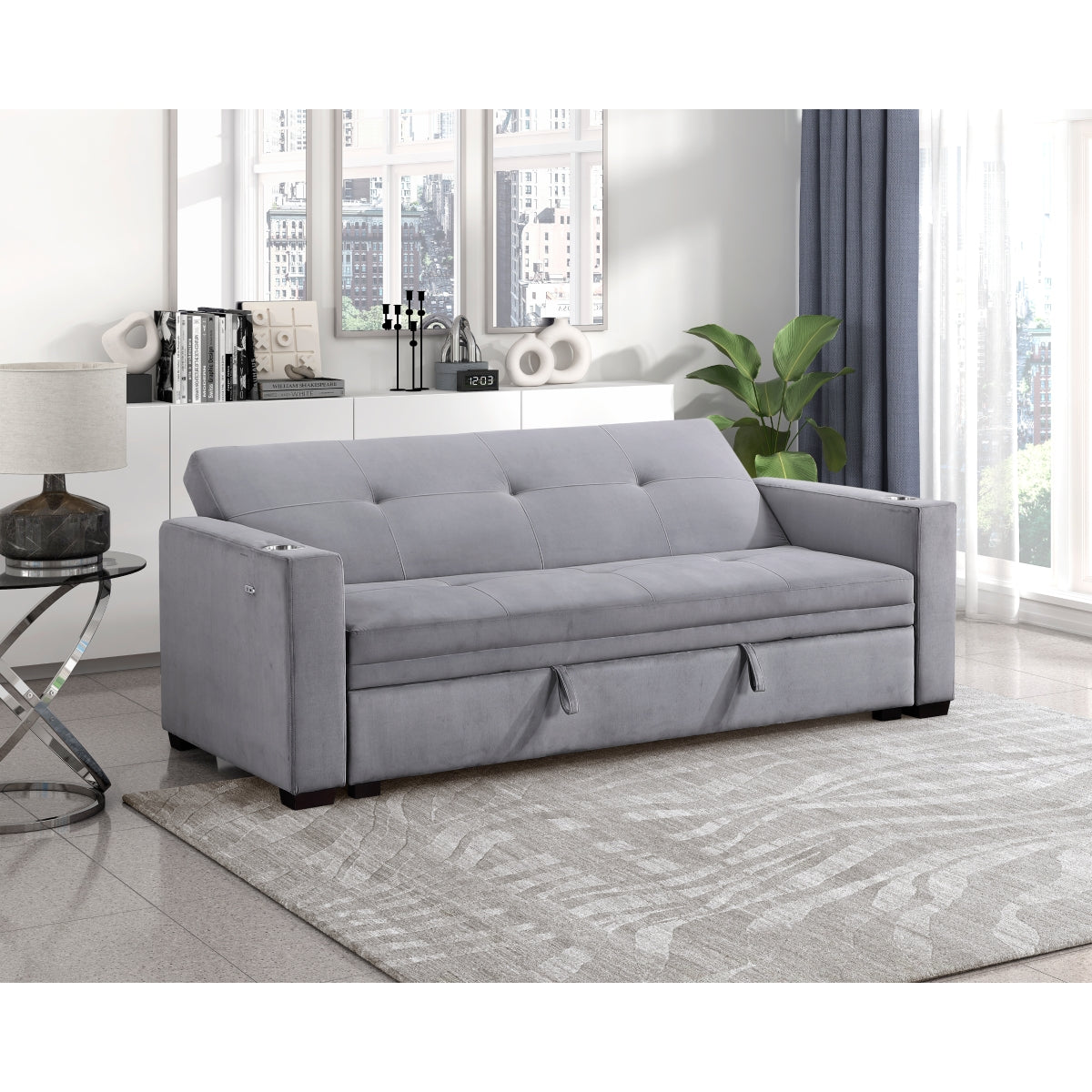 Grady Convertible Sofa Bed with Hidden Storage, Cup Holders and Charging Ports