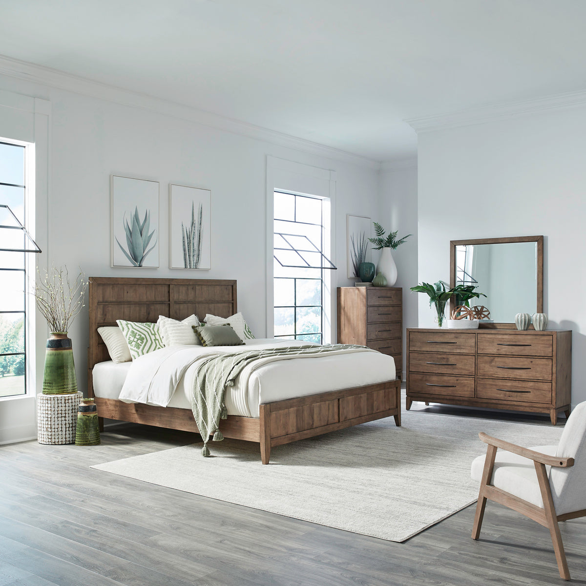 Shaker Lakes Queen Panel Bed, Dresser & Mirror, Chest