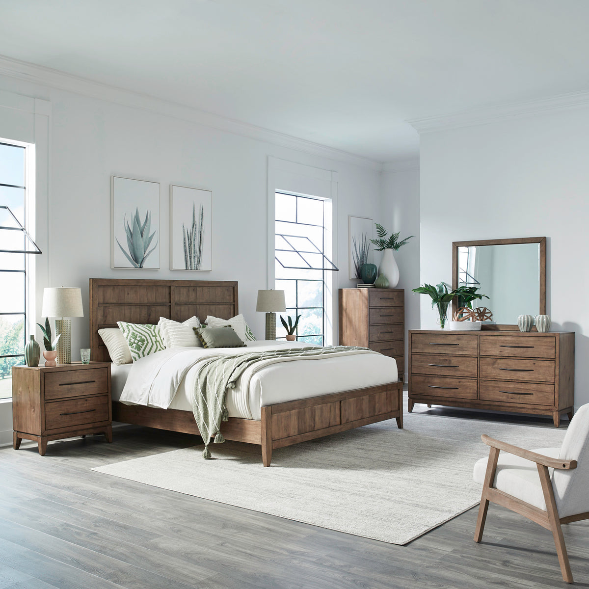 Shaker Lakes Queen Panel Bed, Dresser & Mirror, Chest, Night Stand