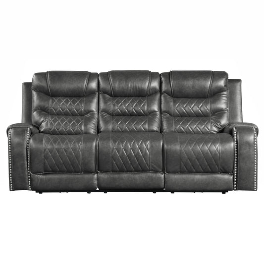 Putnam Power Double Reclining Sofa with Center Drop-Down Cup Holders, Receptacles and USB Ports - Gray