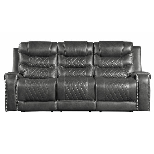 Putnam Double Reclining Sofa with Center Drop-Down Cup Holders, Receptacles and USB Ports - Gray