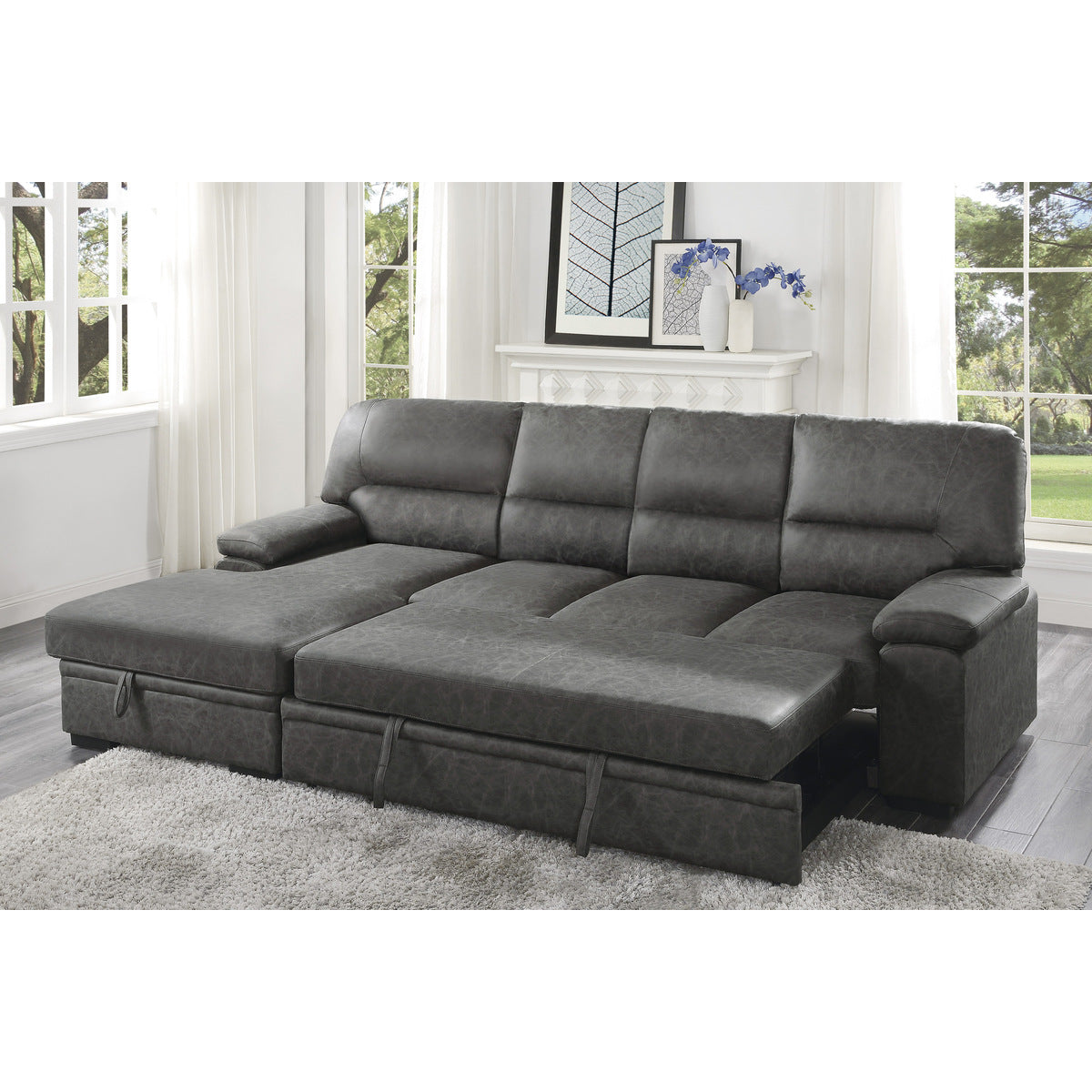 Michigan 2-Piece Sectional with Pull-out Bed and Left Chaise with Hidden Storage