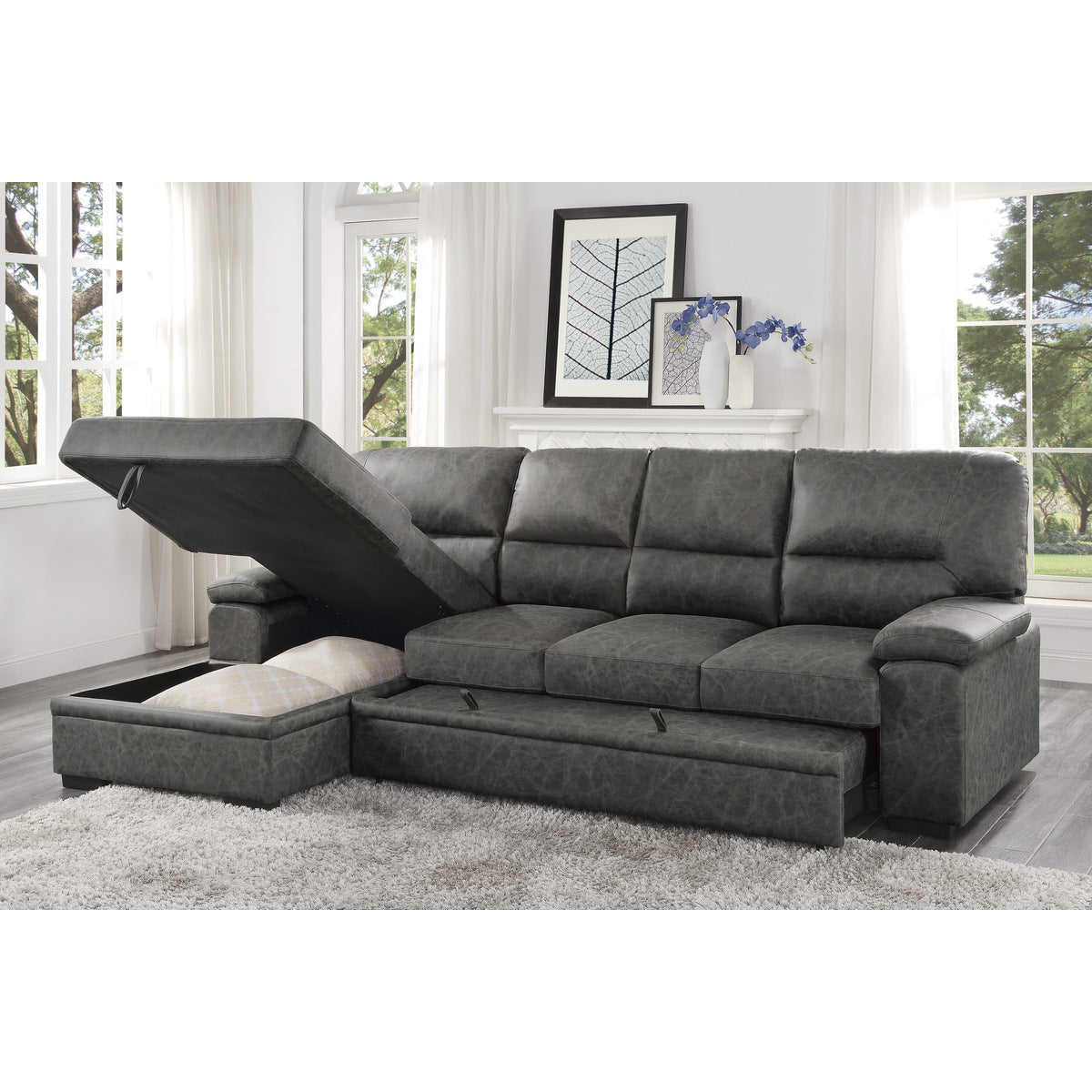 Michigan 2-Piece Sectional with Pull-out Bed and Left Chaise with Hidden Storage