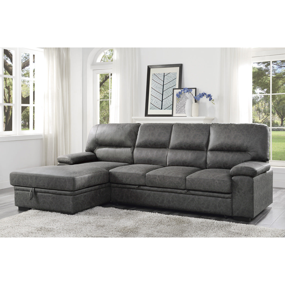 Michigan 2-Piece Sectional with Pull-out Bed and Left Chaise with Hidden Storage
