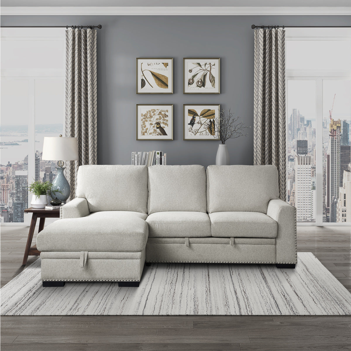 Morelia 2-Piece Sectional with Pull-out Bed and Left Chaise with Hidden Storage