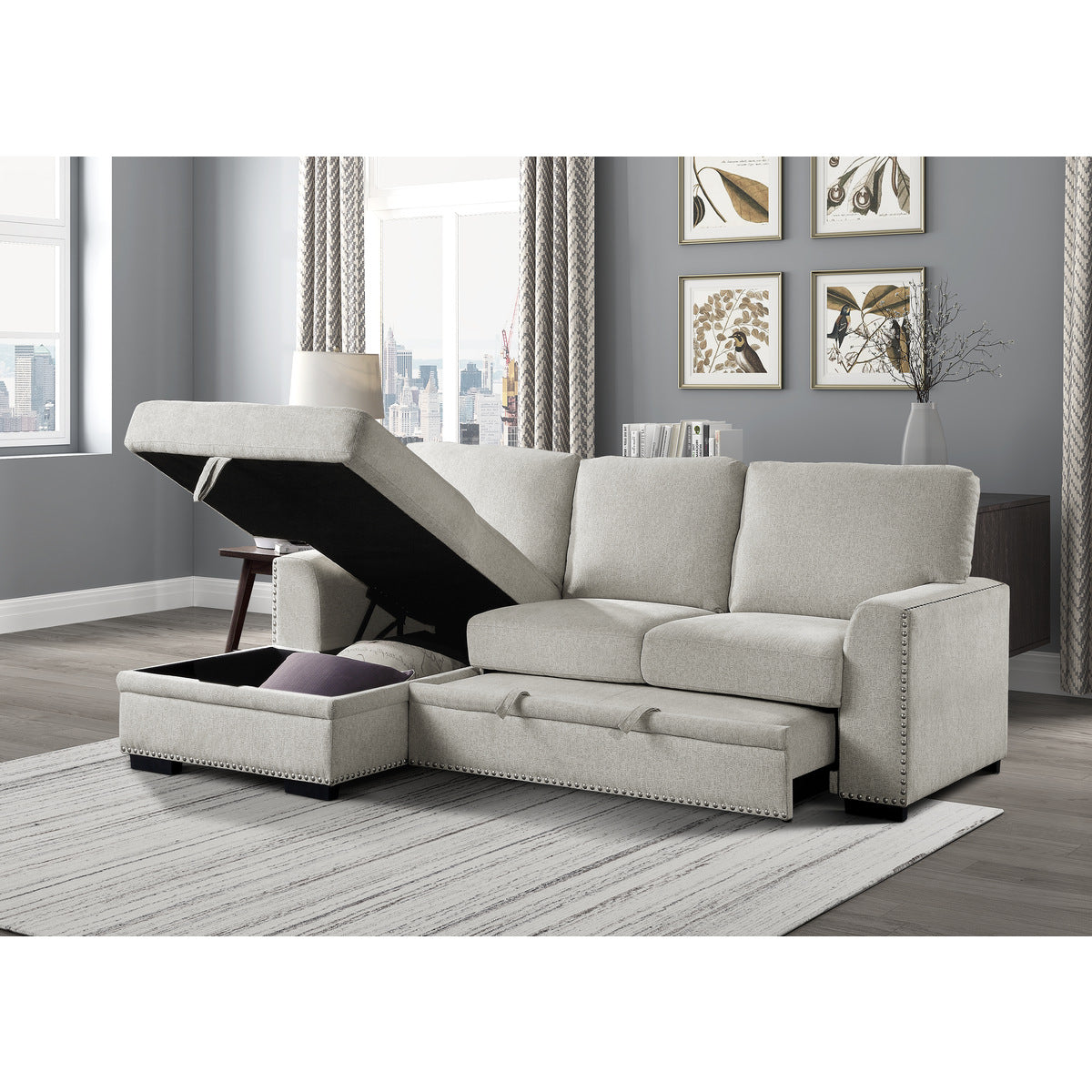 Morelia 2-Piece Sectional with Pull-out Bed and Left Chaise with Hidden Storage