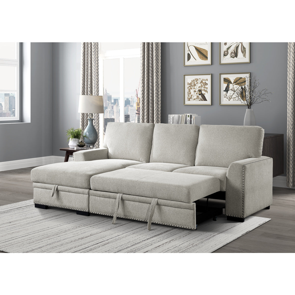 Morelia 2-Piece Sectional with Pull-out Bed and Left Chaise with Hidden Storage