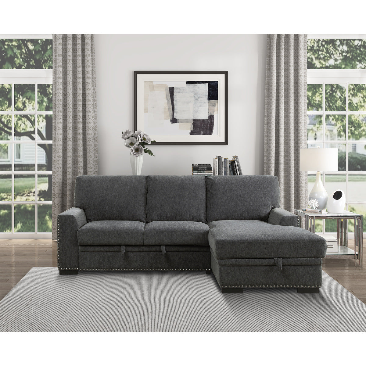 Morelia 2-Piece Sectional with Pull-out Bed and Right Chaise with Hidden Storage