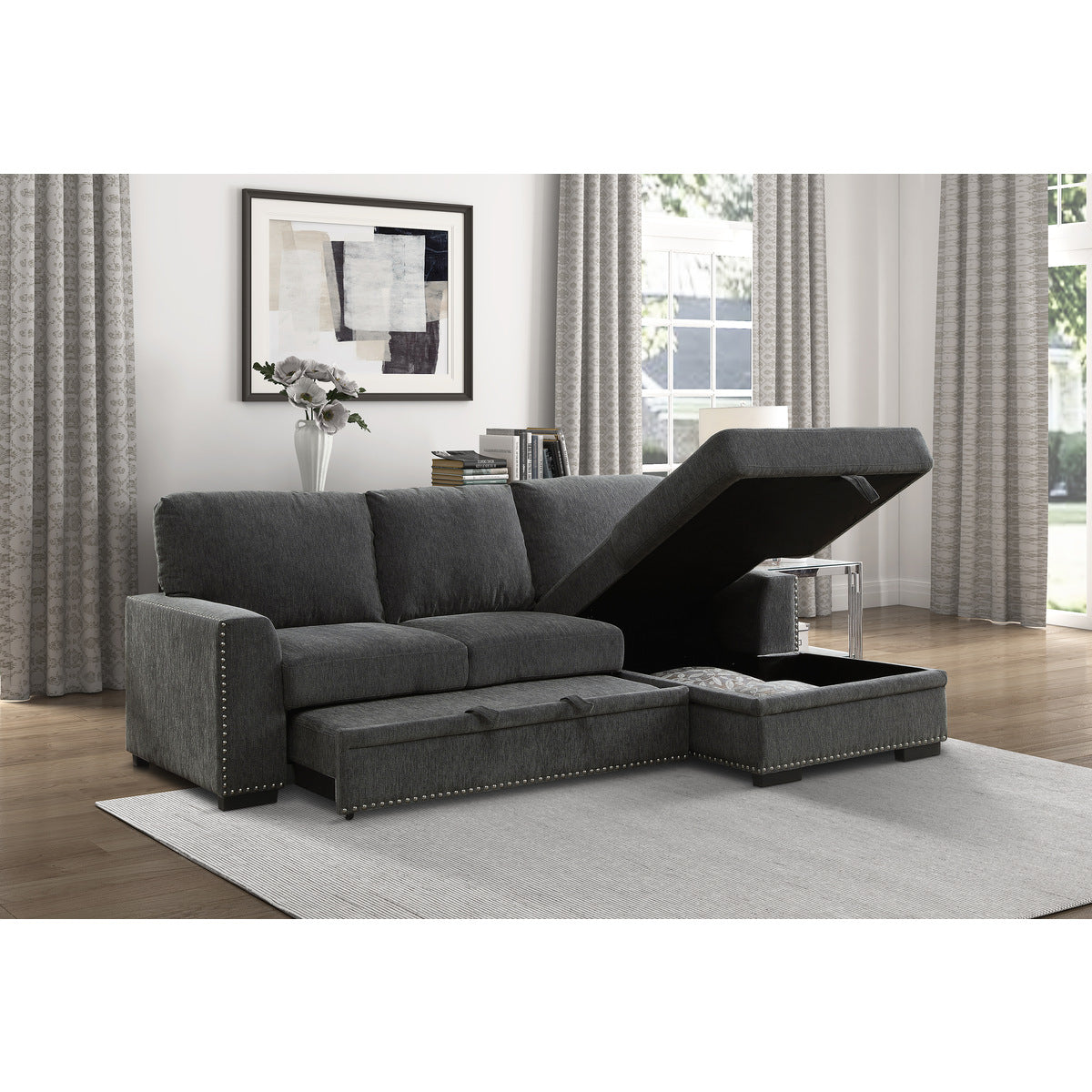 Morelia 2-Piece Sectional with Pull-out Bed and Right Chaise with Hidden Storage