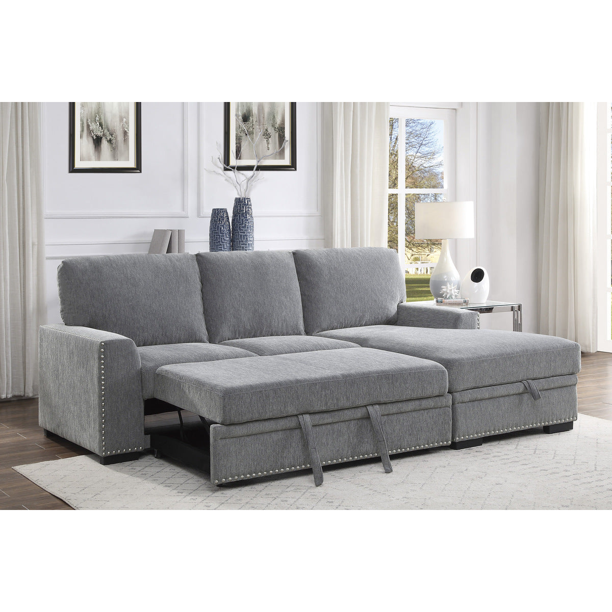 Morelia 2-Piece Sectional with Pull-out Bed and Right Chaise with Hidden Storage