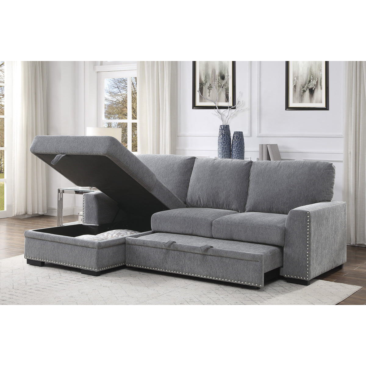 Morelia 2-Piece Sectional with Pull-out Bed and Left Chaise with Hidden Storage
