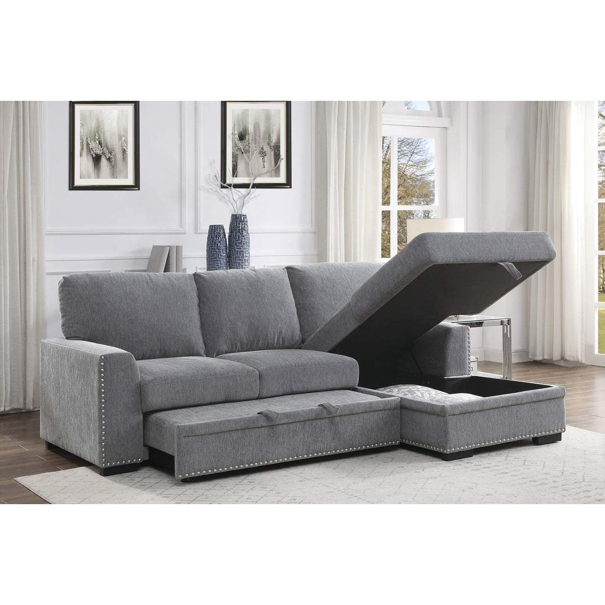 Morelia 2-Piece Sectional with Pull-out Bed and Right Chaise with Hidden Storage