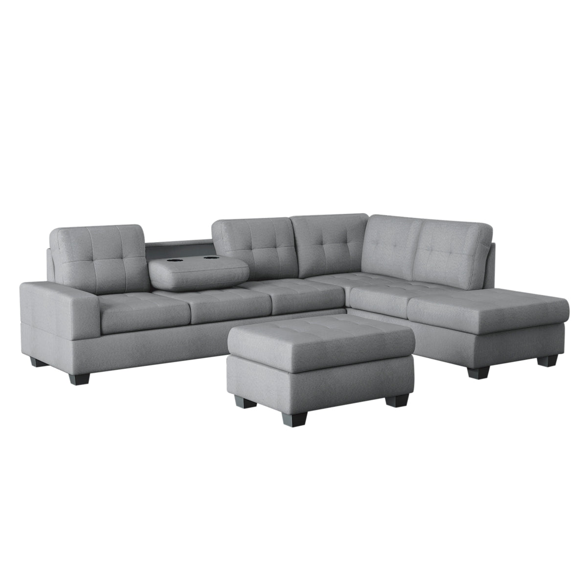 Maston 3-Piece Reversible Sectional with Drop-Down Cup Holders and Storage Ottoman
