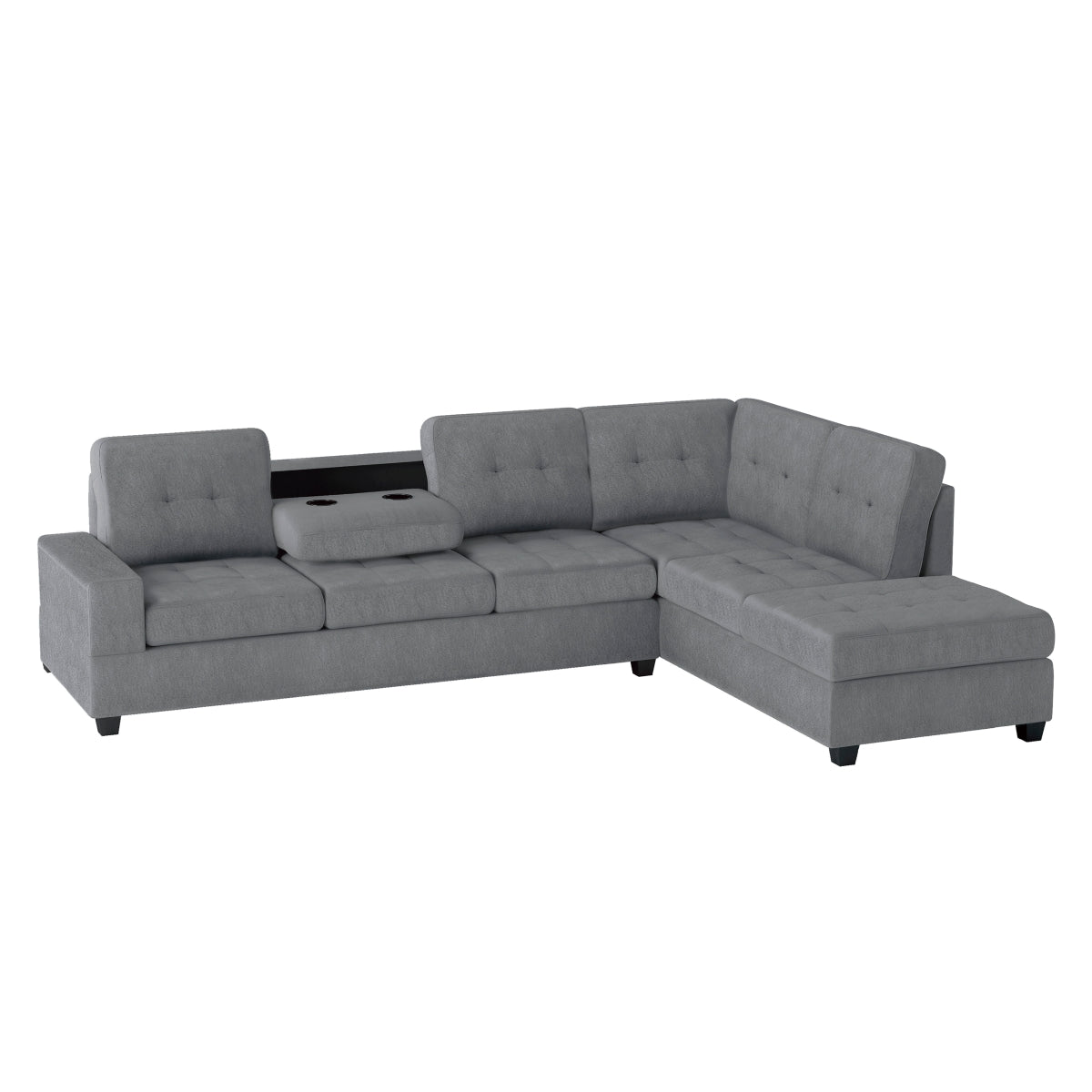 Maston 3-Piece Reversible Sectional with Drop-Down Cup Holders and Storage Ottoman