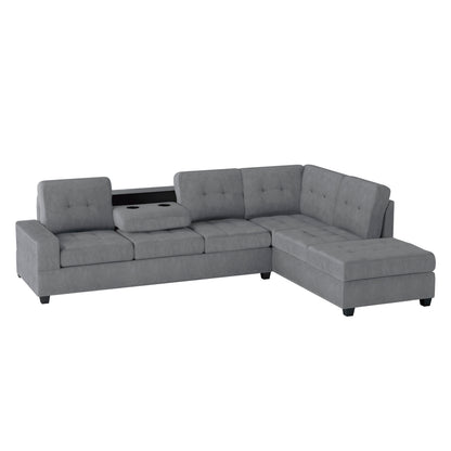 Maston 3-Piece Reversible Sectional with Drop-Down Cup Holders and Storage Ottoman