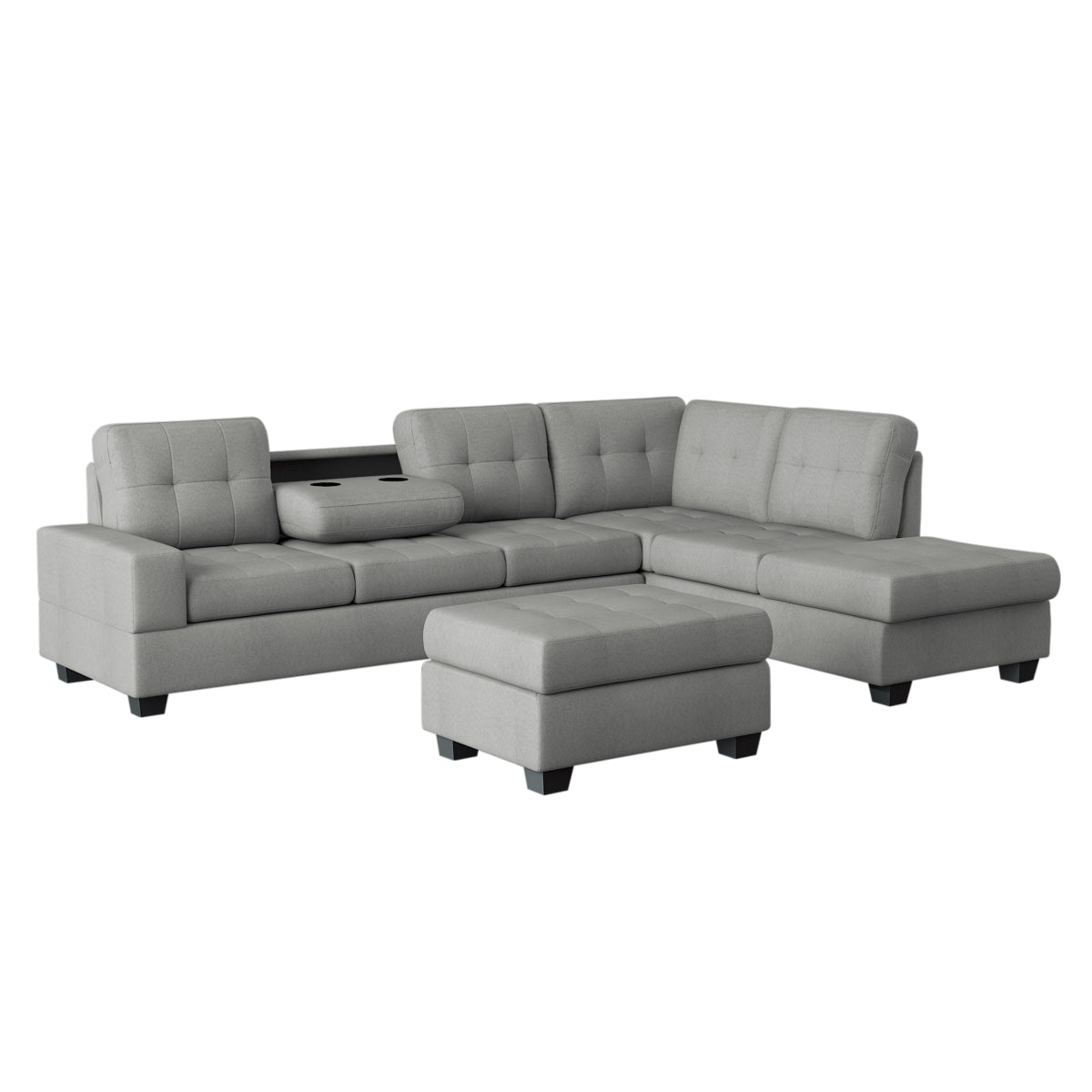 Maston 3-Piece Reversible Sectional with Drop-Down Cup Holders and Storage Ottoman