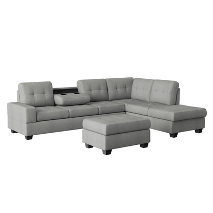 Maston 3-Piece Reversible Sectional with Drop-Down Cup Holders and Storage Ottoman
