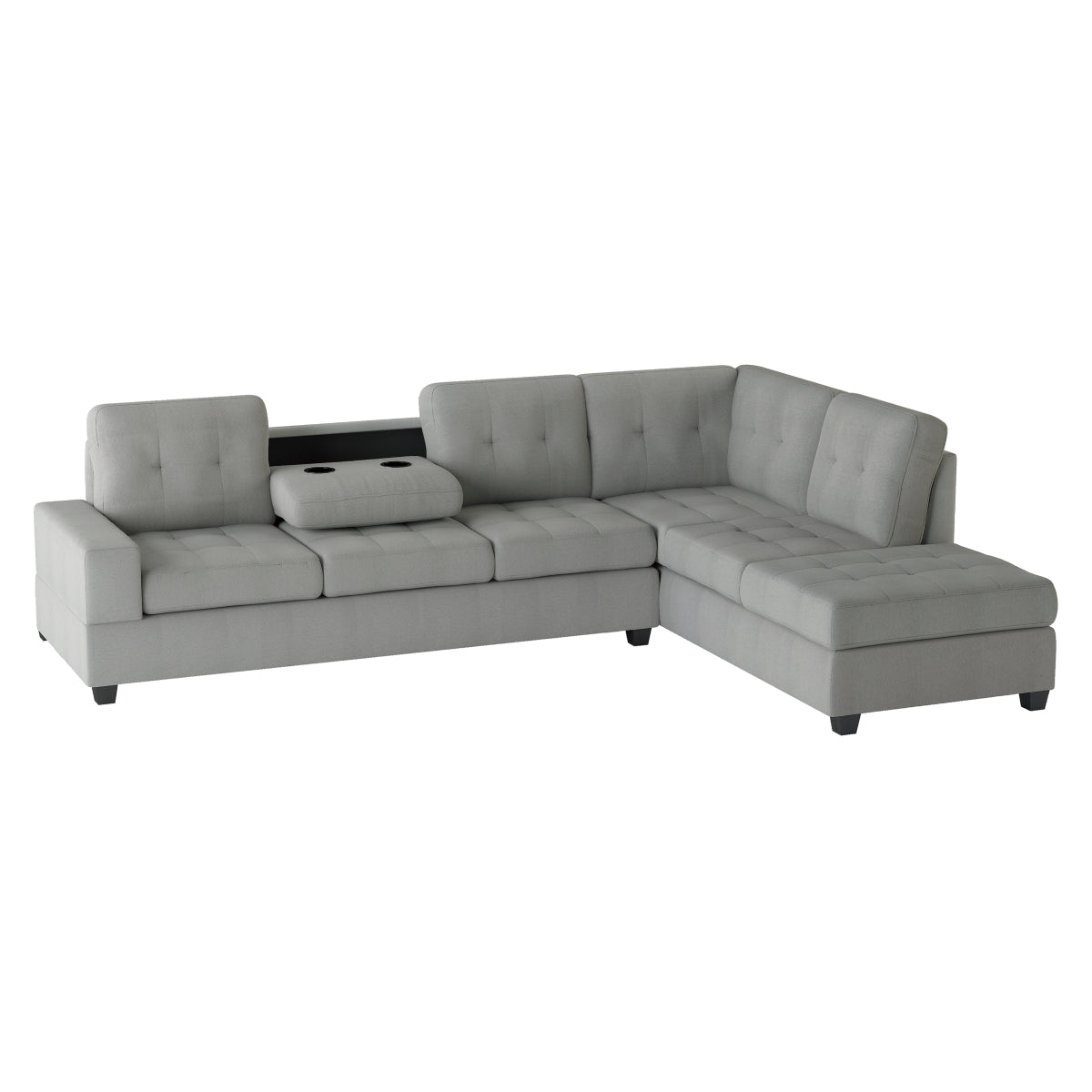 Maston 3-Piece Reversible Sectional with Drop-Down Cup Holders and Storage Ottoman