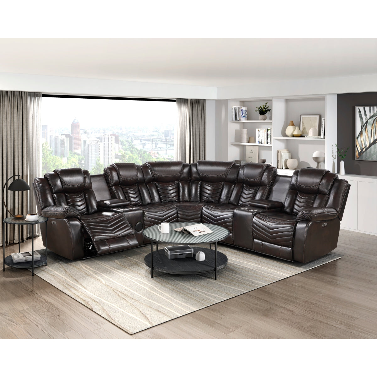 Ramone 3-Piece Power Reclining Sectional with Consoles, Speakers, Subwoofer and LED Lighting