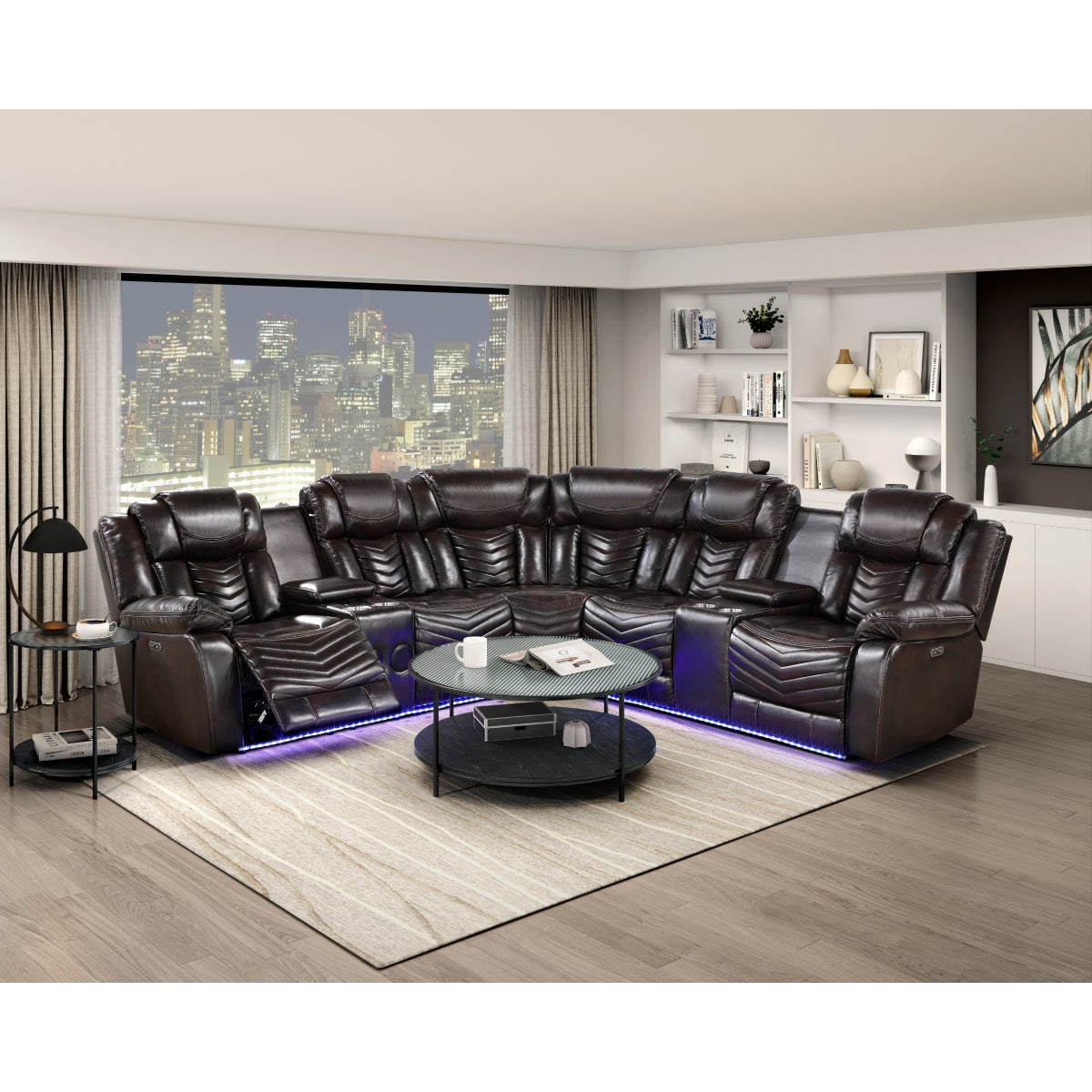 Ramone 3-Piece Power Reclining Sectional with Consoles, Speakers, Subwoofer and LED Lighting