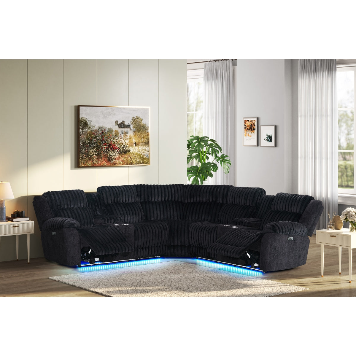 Ramone 3-Piece Power Reclining Sectional With Consoles, Speakers, Subwoofer And Led
