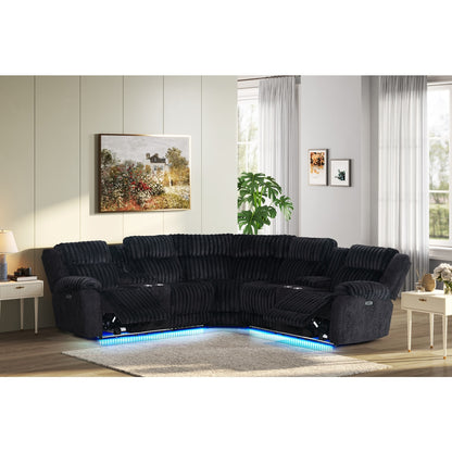 Ramone 3-Piece Power Reclining Sectional With Consoles, Speakers, Subwoofer And Led