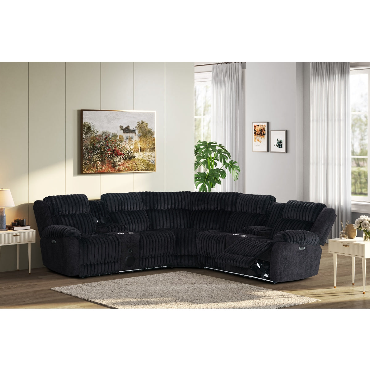 Ramone 3-Piece Power Reclining Sectional With Consoles, Speakers, Subwoofer And Led