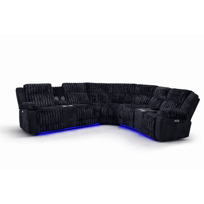 Ramone 3-Piece Power Reclining Sectional With Consoles, Speakers, Subwoofer And Led