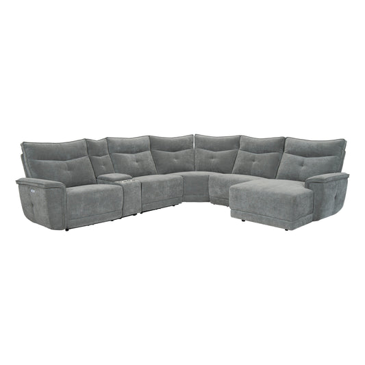 Tesoro 6-Piece Modular Power Reclining Sectional with Power Headrests, Right Chaise and USB Ports