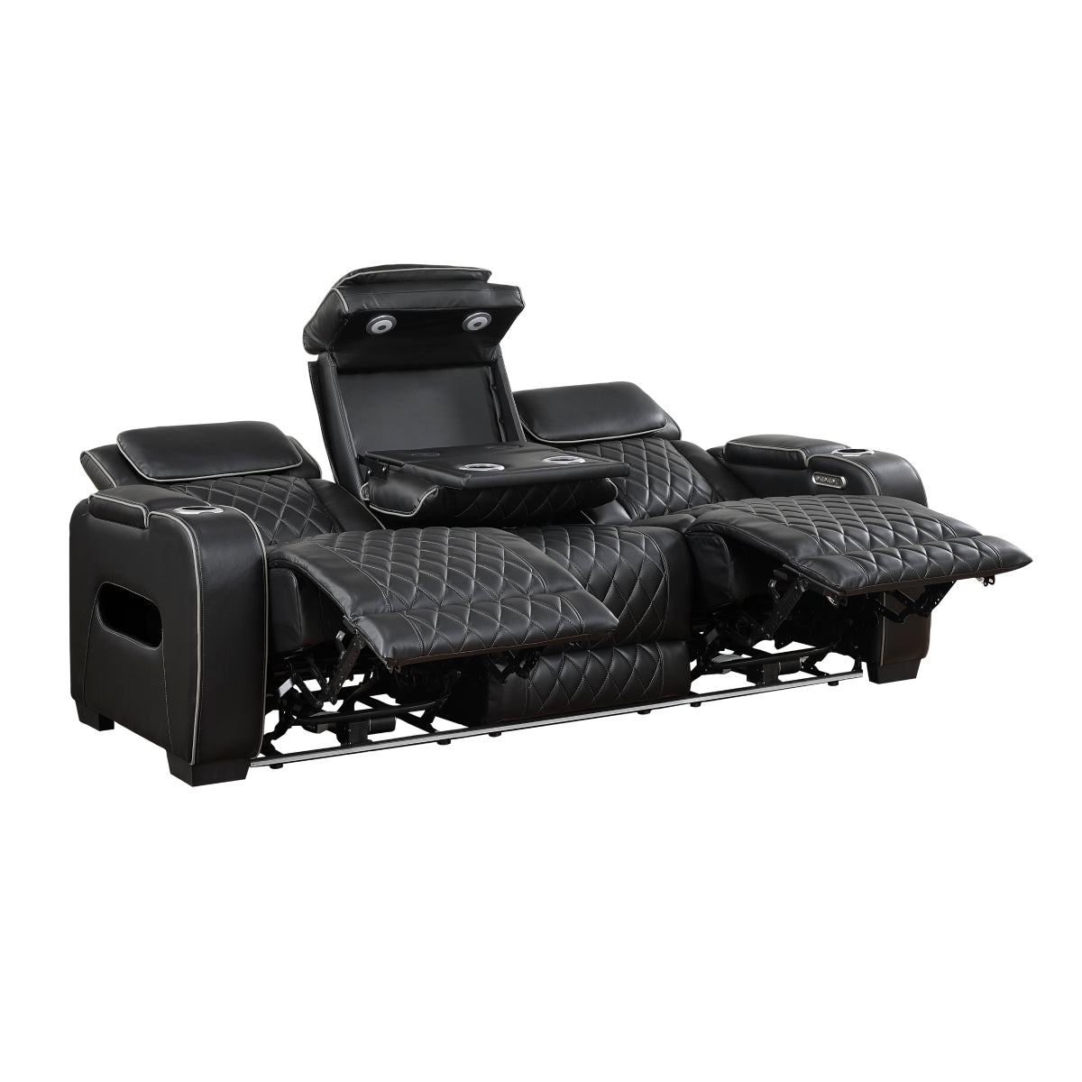 Fairway Power Double Reclining Sofa with Center Drop-Down Cup Holders, Power Headrests, Storage Arms(Top and Side), Cup holders and Reading Lights, Two Wireless Chargers, Charging Ports and LED Lighting