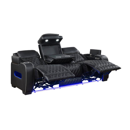 Fairway Power Double Reclining Sofa with Center Drop-Down Cup Holders, Power Headrests, Storage Arms(Top and Side), Cup holders and Reading Lights, Two Wireless Chargers, Charging Ports and LED Lighting