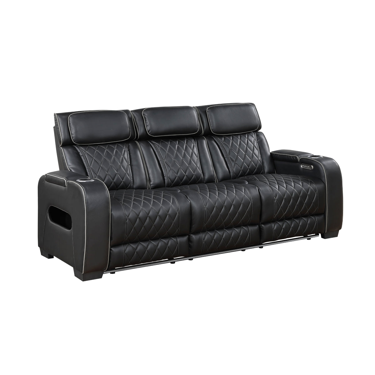 Fairway Power Double Reclining Sofa with Center Drop-Down Cup Holders, Power Headrests, Storage Arms(Top and Side), Cup holders and Reading Lights, Two Wireless Chargers, Charging Ports and LED Lighting