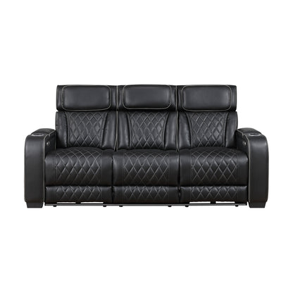 Fairway Power Double Reclining Sofa with Center Drop-Down Cup Holders, Power Headrests, Storage Arms(Top and Side), Cup holders and Reading Lights, Two Wireless Chargers, Charging Ports and LED Lighting